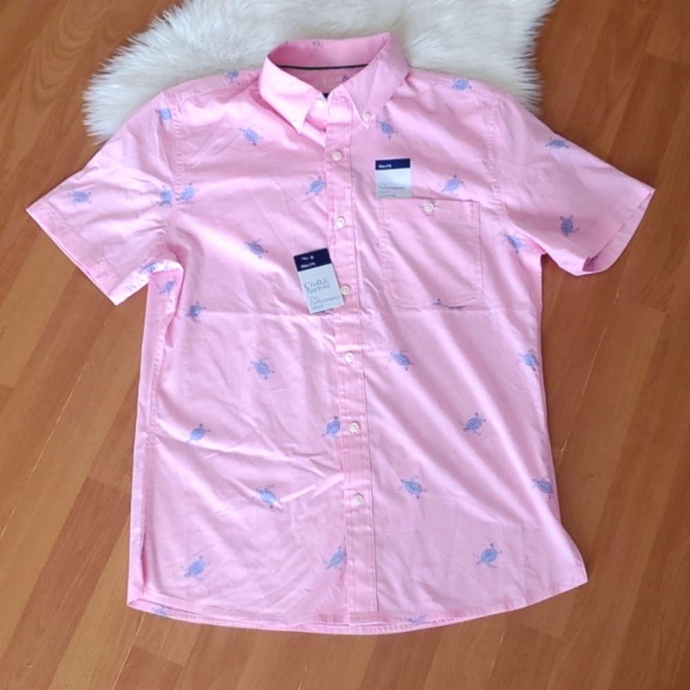 NWT Mens Croft & Barrow pink performance slim fit shirt sz Small